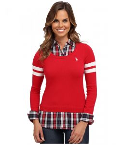 U.S. Polo Assn. dámský svetr Plaid Shirt With Scoop  | M