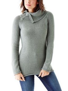 GUESS dámský svetr Damita Zip - Collar Sweater šedá