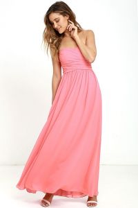 Lulus dámské šaty All Afloat Strapless Maxi Dress korálová růžová | S