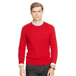 Ralph Lauren svetr Cable - Knit Tussah Silk Sweater červená