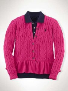 Ralph Lauren dívčí svetr Peplum Cable-Knit Cardigan