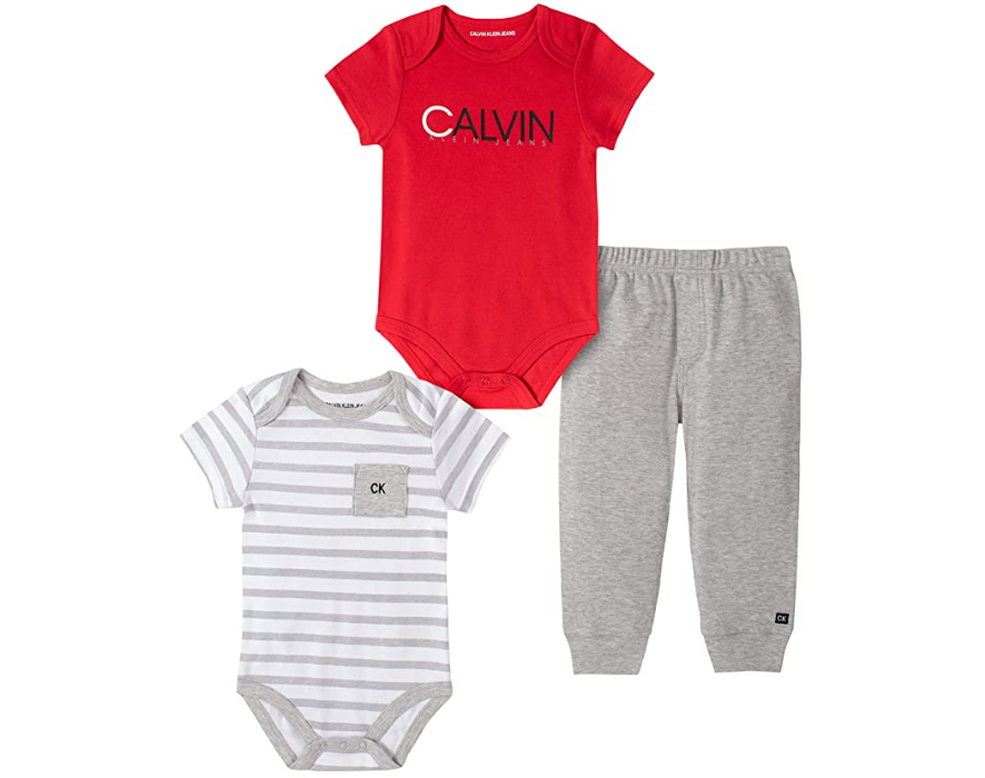 Calvin Klein luxusní oblečení pro miminka 3 Pieces Bodysuit Pants Set