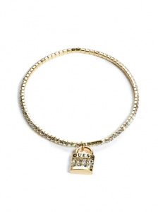 GUESS dámský náramek Gold-Tone Rhinestone Logo Stretch Bracelet