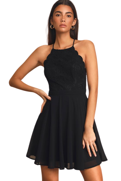 Lulus dámské šaty About That Love Black Lace Mini