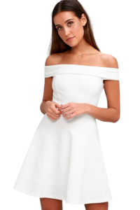 Lulus dámské šaty Season of Fun White Off-the-Shoulder  | S