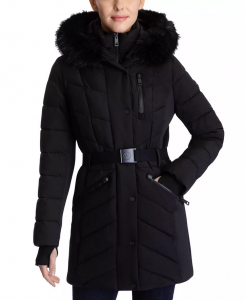 Michael Kors dámská zimní bunda Belted Faux Fur Trim Hooded Puffer AKCE | XS, M, L, XL