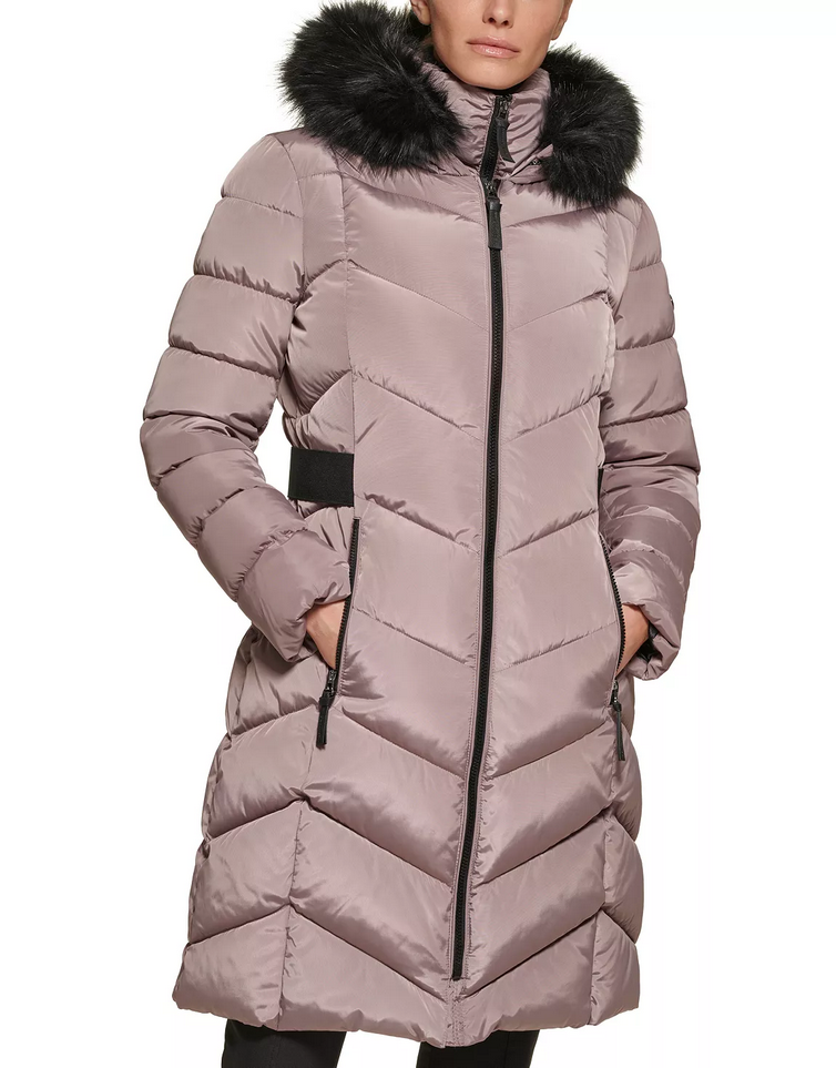 Calvin Klein prošívaná dámská bunda,kabát Faux-Fur-Trim