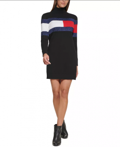 Tommy Hilfiger dámské svetrové šaty Metallic Flag Turtleneck  | S, M, L, XL