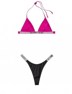 Victoria's Secret dámské dvoudílné plavky Shine Strap růžové - černé | S/S, vrchní díl L/ spodní díl S