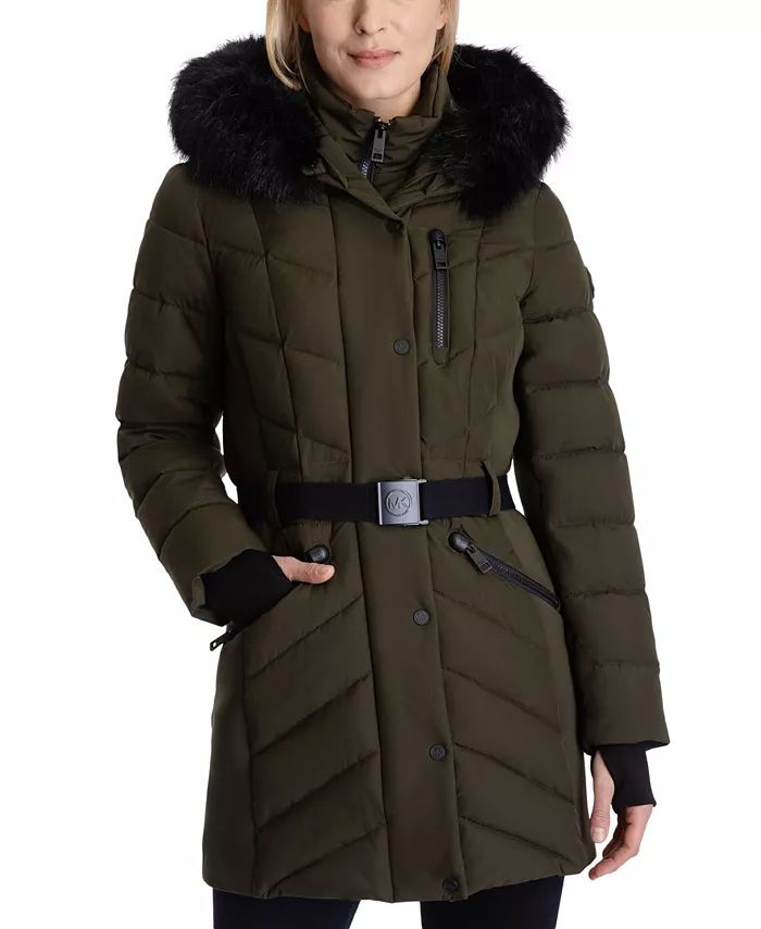 Michael Kors dámská zimní bunda s páskem a kapucí