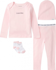 Calvin Klein 4 dílný růžový set pro holčičku, oblečení pro miminko, kojence. | 0 - 3 m, 3 - 6 m, 6 - 9 m, 12 m, 18 m, 24
