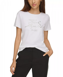 KARL LAGERFELD dámské tričko Women's Metallic Logo Print T-Shirt  | XS, S, M, L, XL