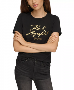 KARL LAGERFELD dámské tričko Women's Metallic Logo Print T-Shirt  | XS, S, M, L, XL